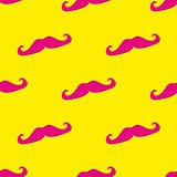 Seamless vector pattern, background or texture with neon pink mustaches on sunny yellow background.