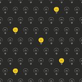 Seamless vector pattern or texture with light bulbs on black background.