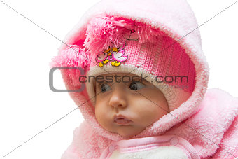 baby girl in pink warm clothes