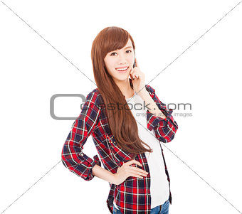 happy young woman talking on the phone
