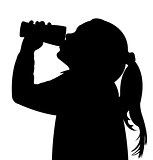 a child drinking water, silhouette vector