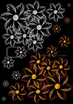 Abstract flowers on black background