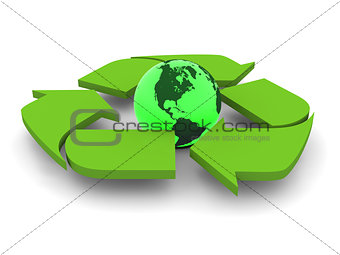 Recycling symbol with Earth
