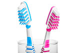 Head Toothbrush standing in a glass on a white background