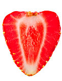 half the strawberries in heart shape on white background