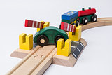 toy car on railroad crossing