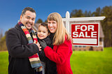 Mixed Race Family, Home and For Sale Real Estate Sign