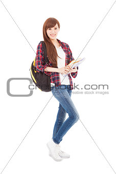 full length smiling college student girl standing