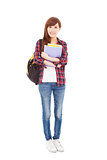 full length smiling university student girl standing