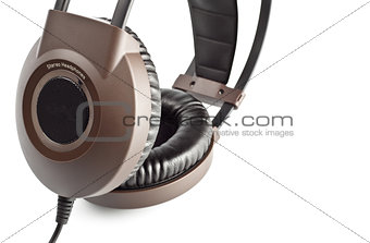 brown stereo headphones closeup