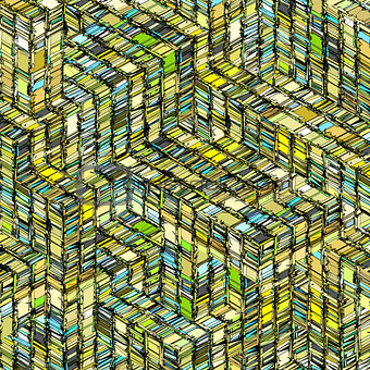 abstract striped cube green blue yellow backdrop