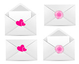 Valentine`s Day Card with Envelope, Heart and Rose Flower Vector