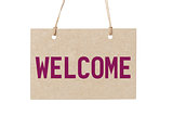welcome sign from cardboard paper hanging on rope