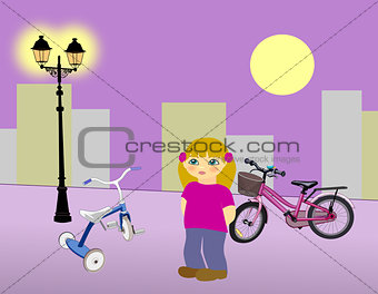 Little Girl with Bikes