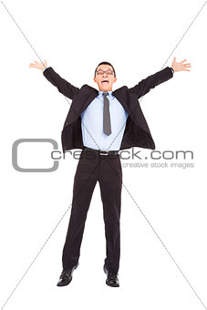 businessman feel happy to raise his hands and  jumping 