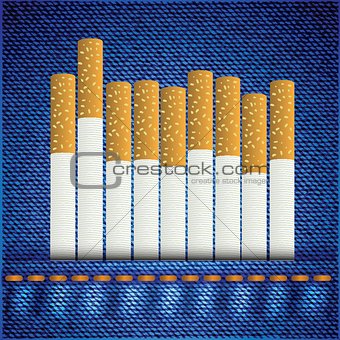 cigarettes on bllue jeans background
