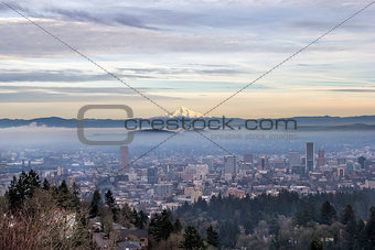 Portland Downtown Foggy Cityscape