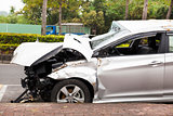 car accident and  wrecked car on the road