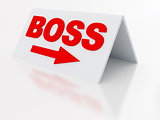 word boss on a light plastic tablet on a white background