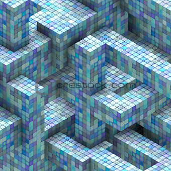 abstract mosaic tile cube  blue purple backdrop 