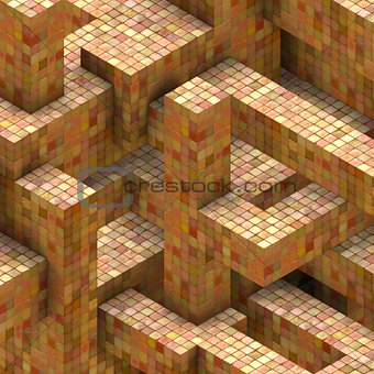 abstract mosaic tile cube orange yellow backdrop 