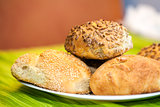 Fresh bread rolls with sunflower and sesame seeds
