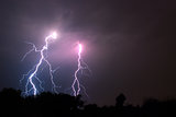 Lightning cloud to ground strikes in the night sky