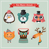 Cute fashion Hipster Animals & pets, set of vector icons, illustration