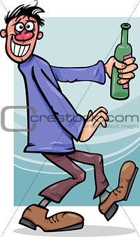 drunk guy with bottle cartoon illustration