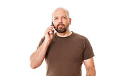 bearded man at the phone