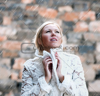 elegant woman under rain