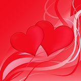 Two red hearts on a red abstract background