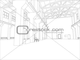 Factory environment. Wire-frame