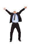 happy businessman raise arms up to celebrate  