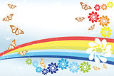 Abstract spring Background with rainbow, butterflies and fantasy