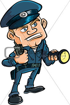 Cartoon security guard with flashlight