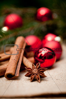 christmas decoration cinnamon anise baubles in red 
