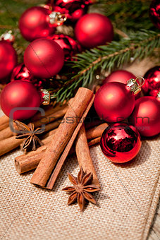 christmas decoration cinnamon anise baubles in red 