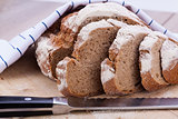 homemade fresh baked bread and knife 