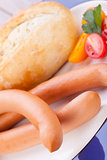 tasty sausages frankfurter with grain bread 