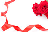 Bouquet of red roses with ribbon border