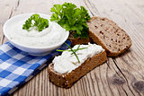 fresh tasty herbal creme cheese and bread 