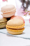 traditional delicious sweet  macarons  coffee