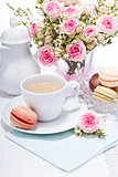traditional delicious sweet  macarons  coffee
