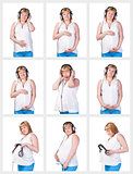 Collage Collection Pregnant Woman listening to music in headphone