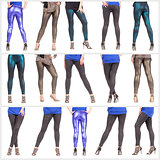 Collage woman's sexy legs and buttocks clad in shimmering leggings