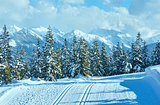 Winter mountain landscape and ski slope (Papageno bahn, Austria)