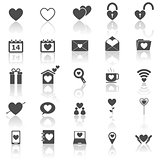 Love icons with reflect on white background