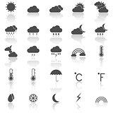 Weather icons with reflect on white background