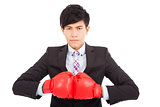 Business man ready to fight with boxing gloves